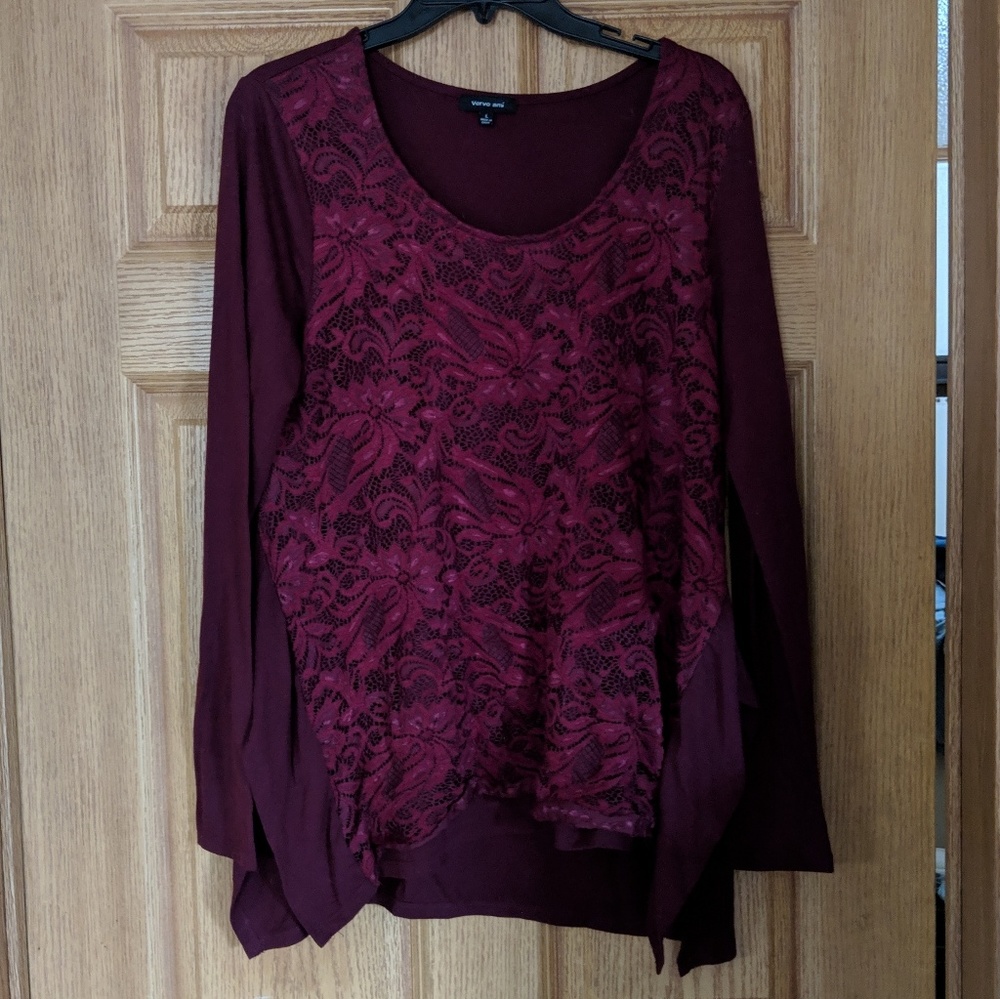 Maroon floral lace top